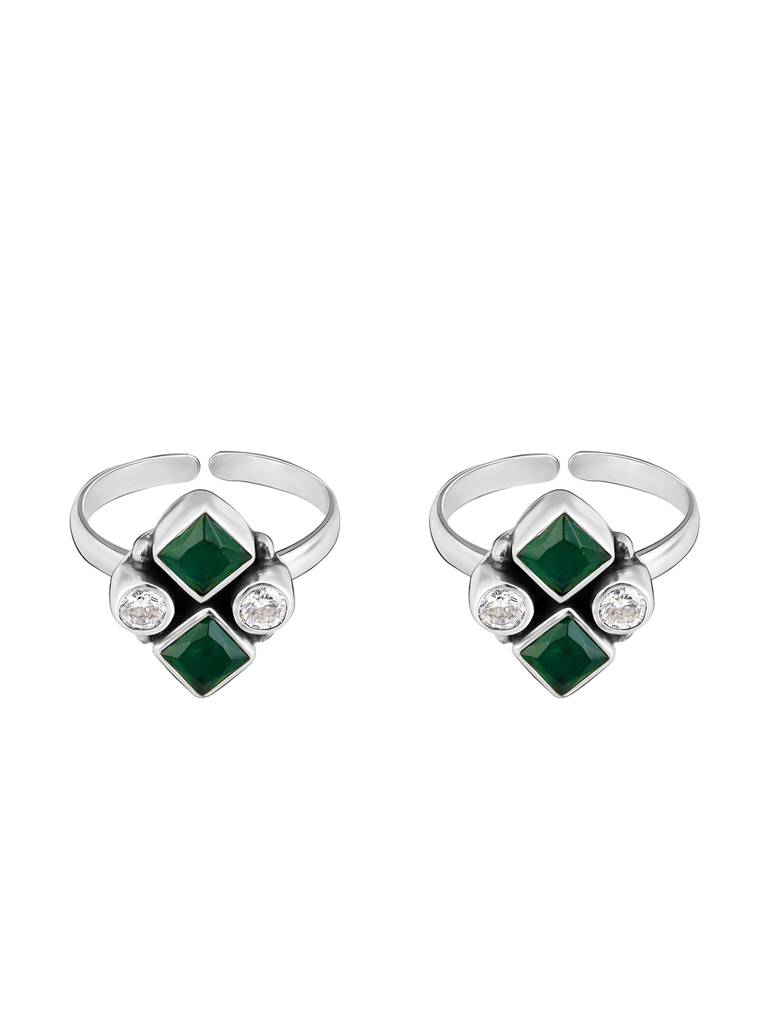 GIVA 925 Sterling Silver Oxidised Silver Emerald Toe Rings