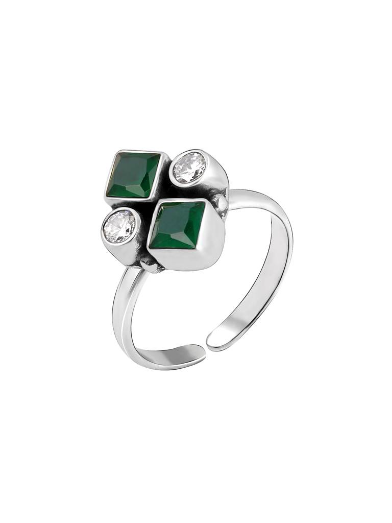 GIVA 925 Sterling Silver Oxidised Silver Emerald Toe Rings