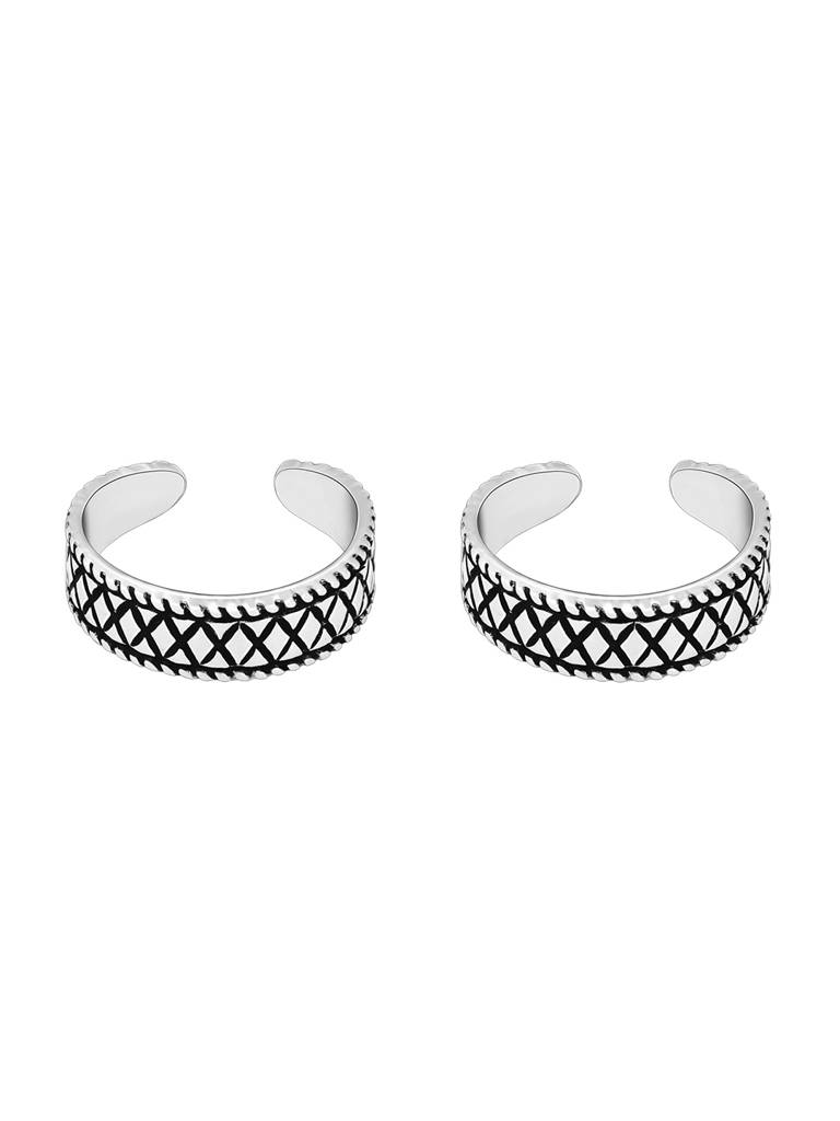 GIVA 925 Sterling Silver Oxidised Silver Black Patterned Toe Rings