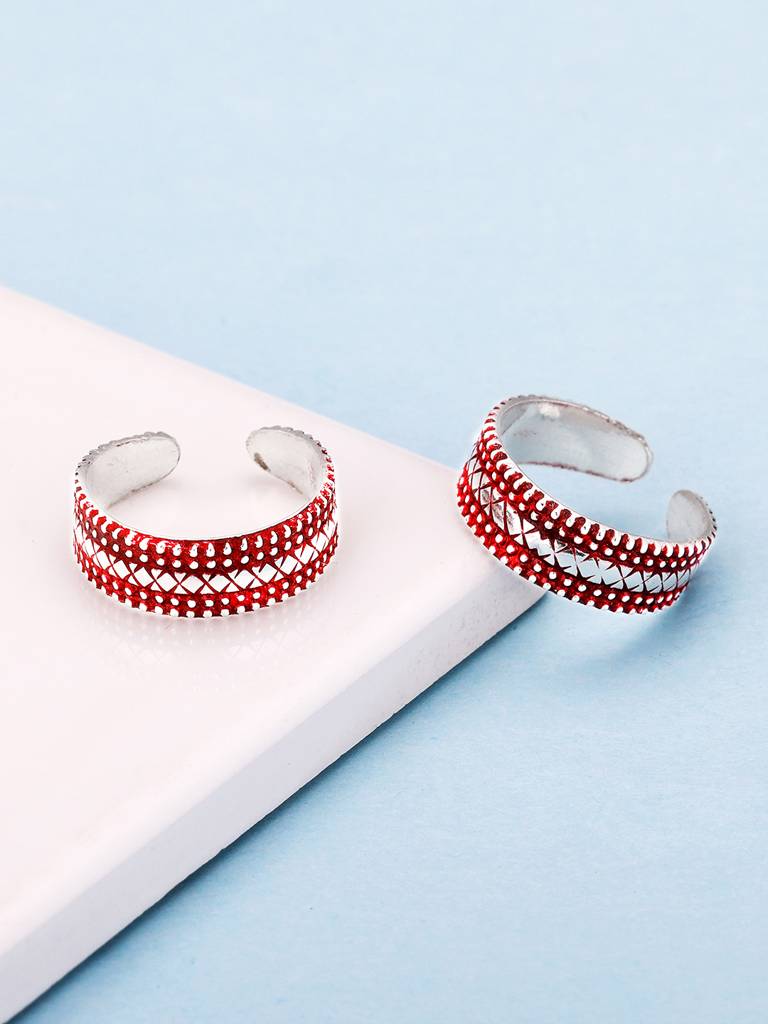 GIVA 925 Sterling Silver Burgundy Patterned Toe Rings