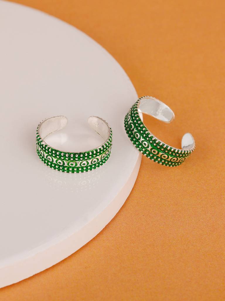 GIVA 925 Sterling Silver Oxidised Silver Green Glory Toe Rings