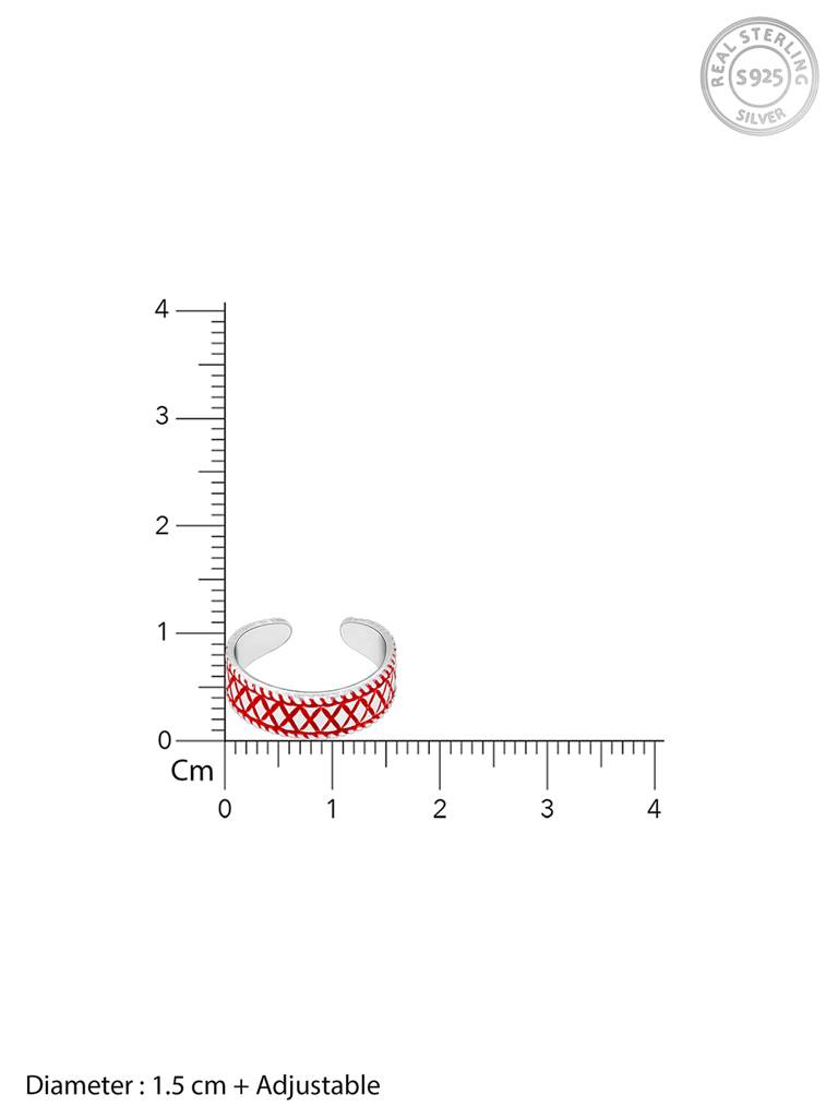 GIVA 925 Sterling Silver Oxidised Silver Red Patterned Toe Rings