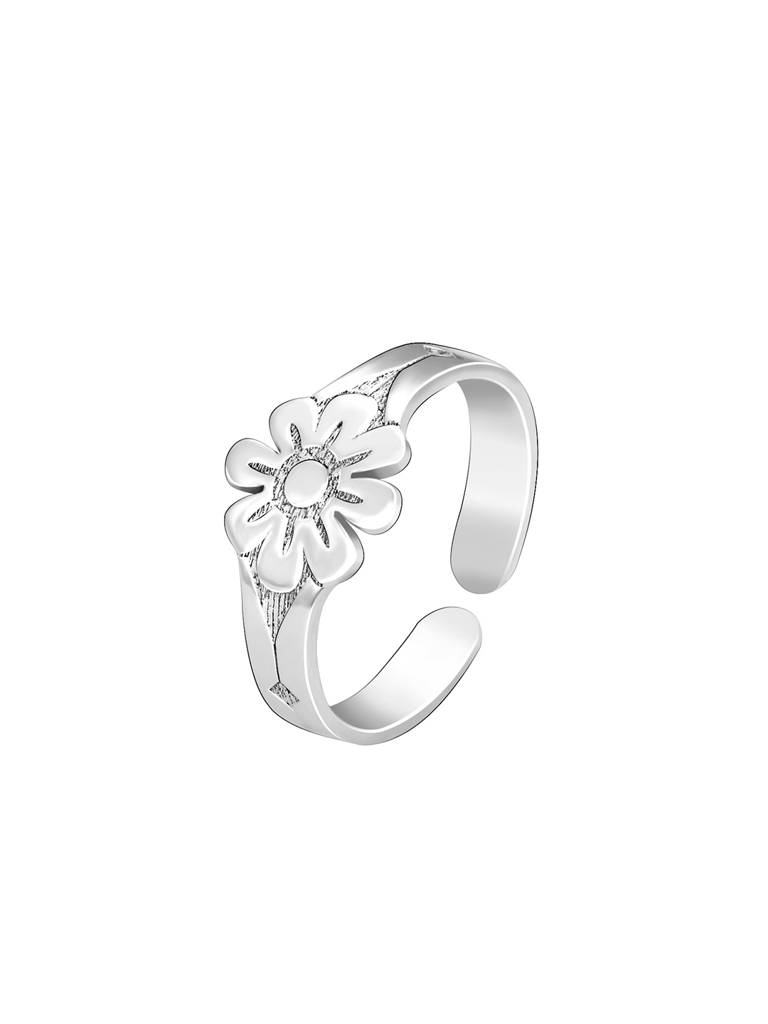 Silver WITH RHODIUM FINISH SHINY 2 FLOWER TOP THROUGH LIKE TOE RING selling WHITE