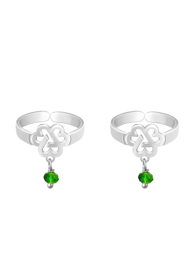 Giva 925 Sterling Silver Leafy Green Bead Toe Rings