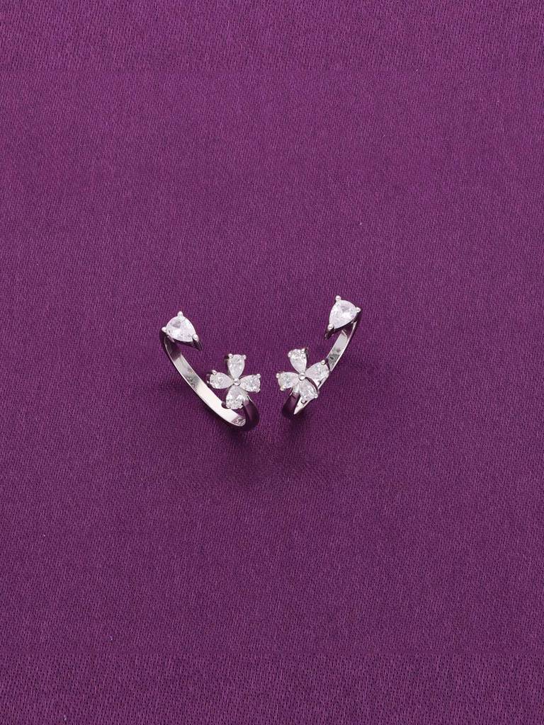 Sterling Silver Floral Solitaire Toe Ring : TR107-S-NA