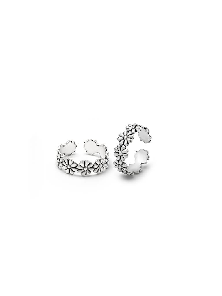 Silver Oxi Flower Toe Rings : TR14