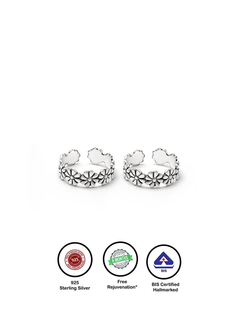 Silver Oxi Flower Toe Rings : TR14