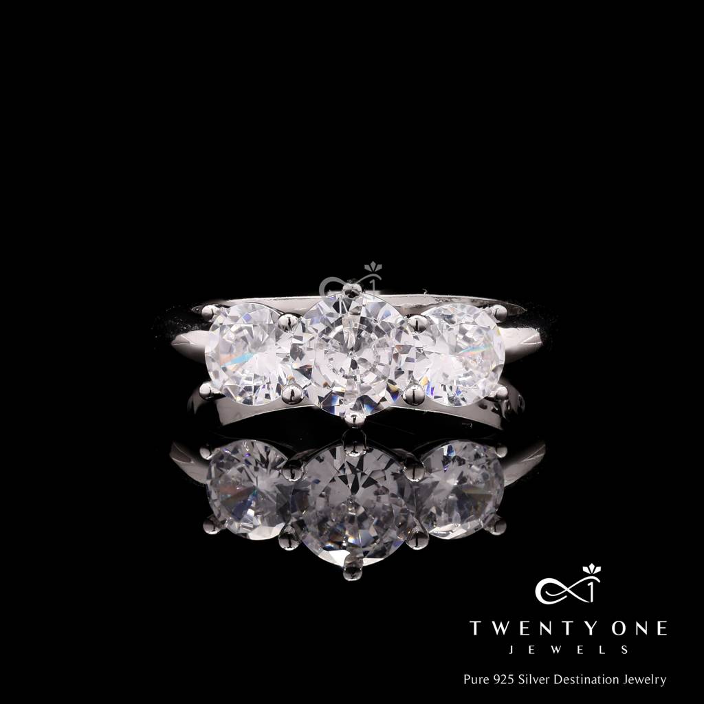 3 Solitaire Diana Ring On Pure 925 Silver : TR31033