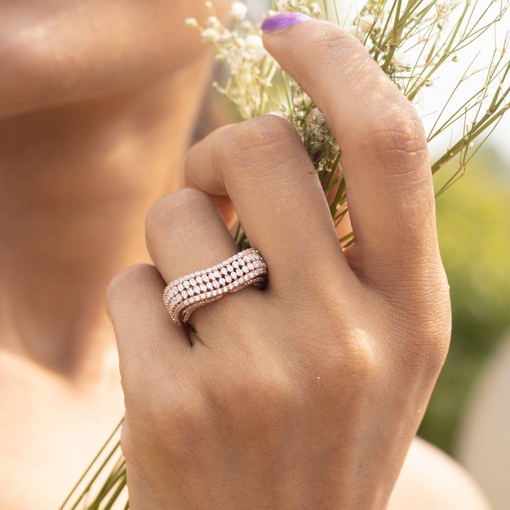 Rose Gold Finish Diamond Studded Eleza Cocktail Ring : TR31042