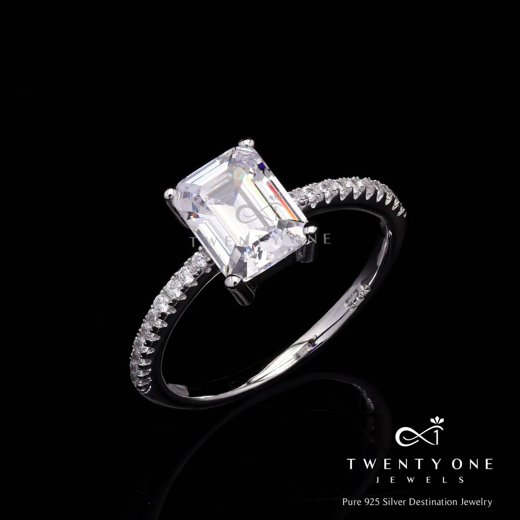1.5 Carat Emerald Cut Solitaire Suzanna Ring On Pure 925 Silver : TR31051