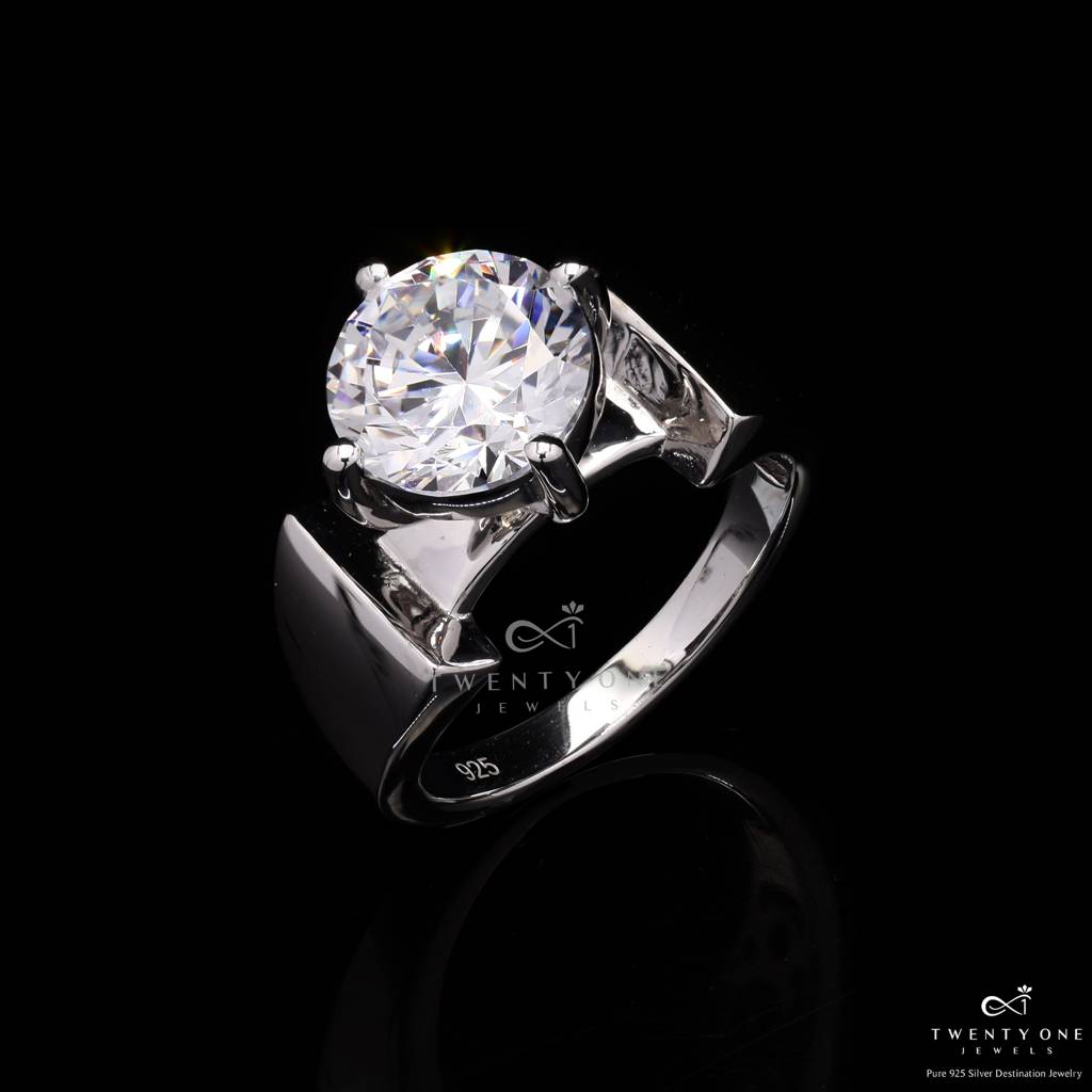 3 Carat Round Cut Solitaire Zahara Enagagement Ring On Pure 925 Silver : TR31062
