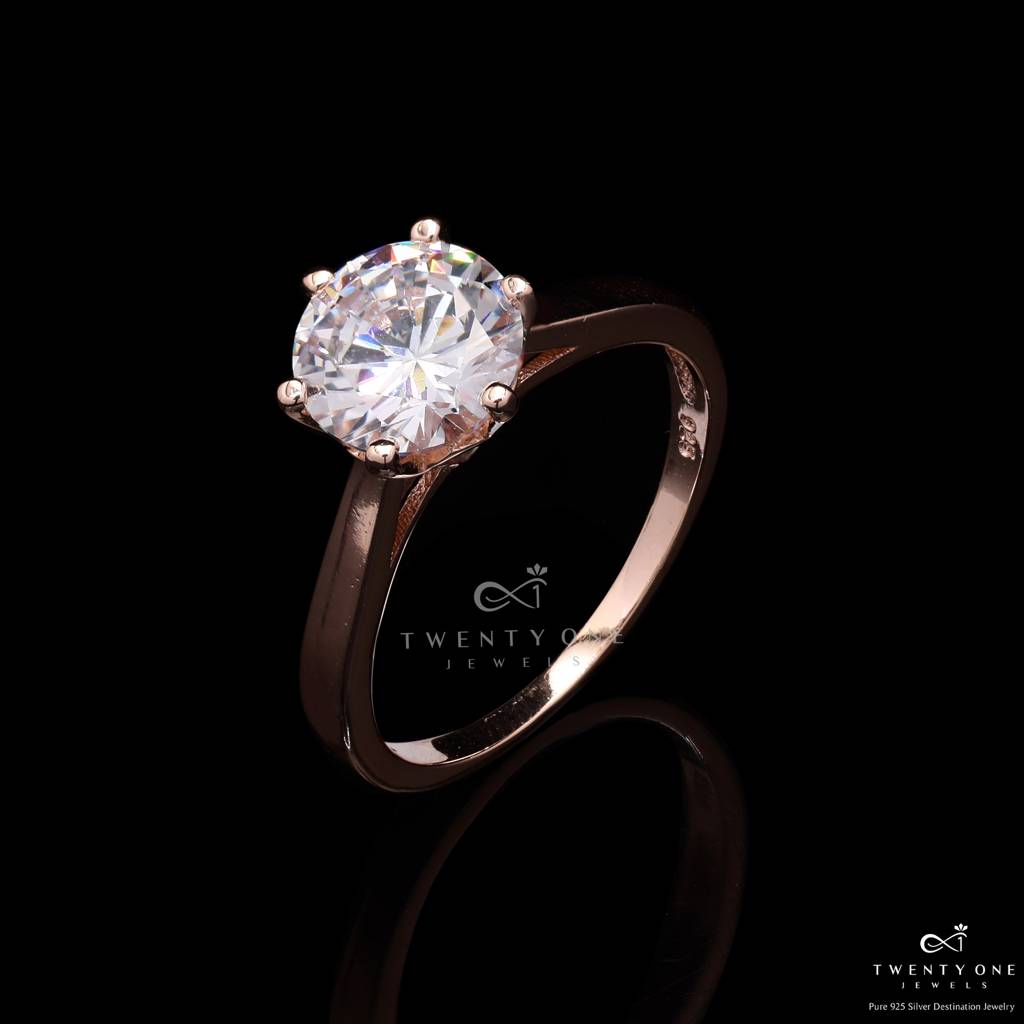 Rose Gold 2 Carat 6 Prong Solitaire Royal Alexa Ring On Pure 925 Silver : TR31101