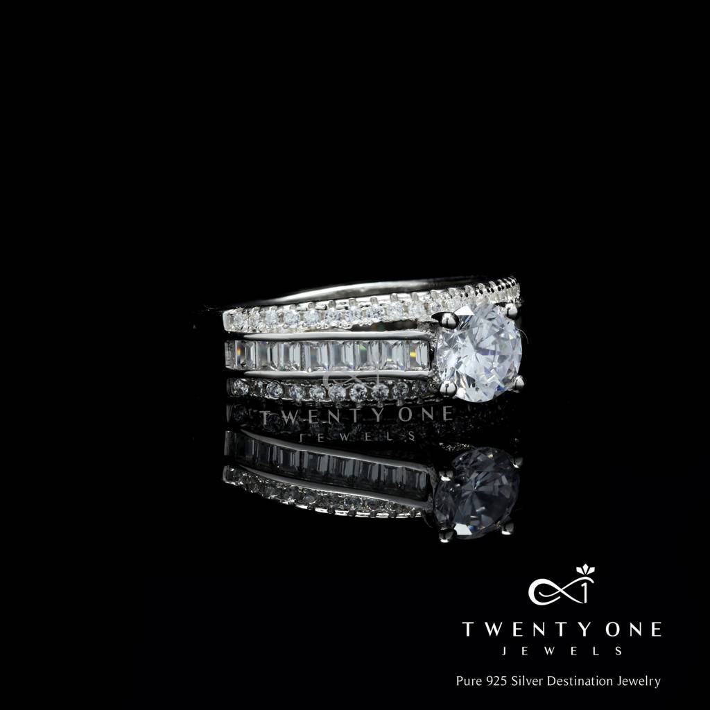 Queens Triband 1 Carat Solitaire Wedding Ring On Pure 925 Silver : TR31131