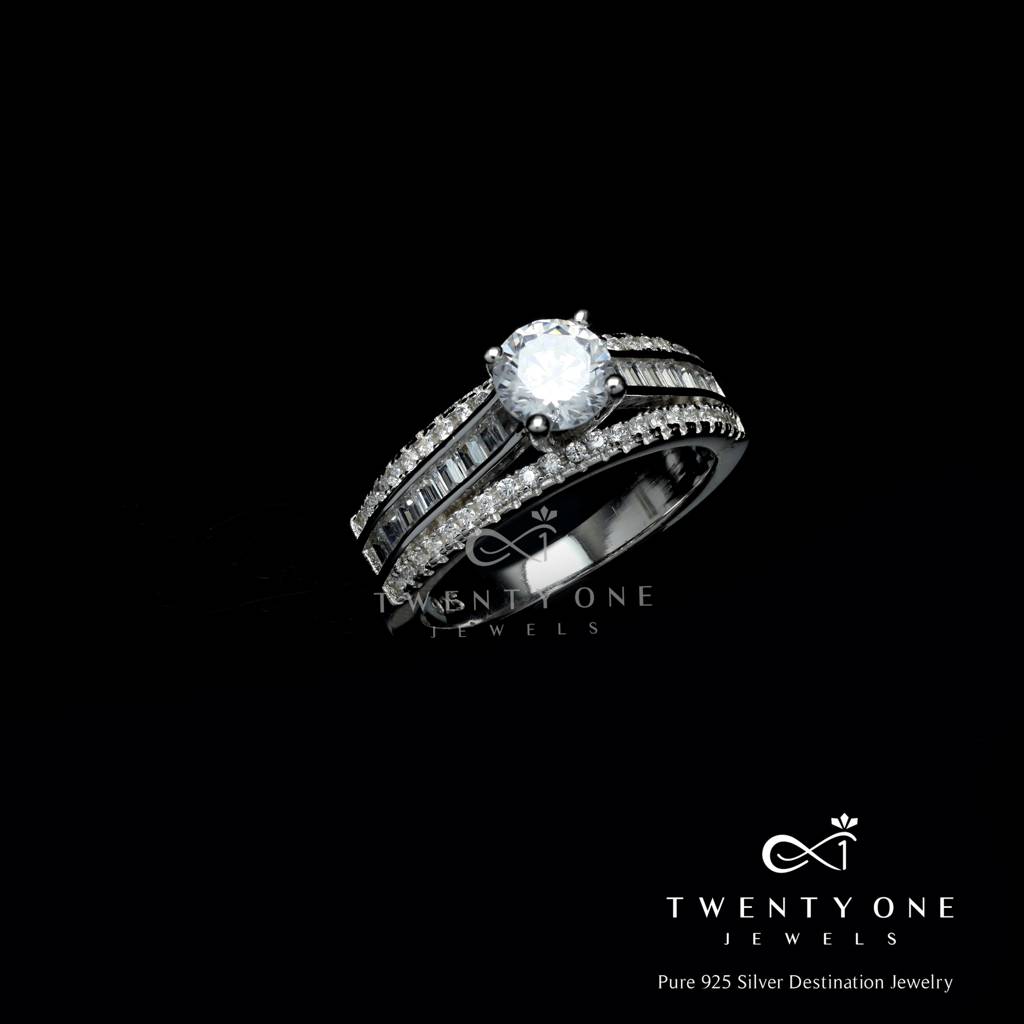 Queens Triband 1 Carat Solitaire Wedding Ring On Pure 925 Silver : TR31131