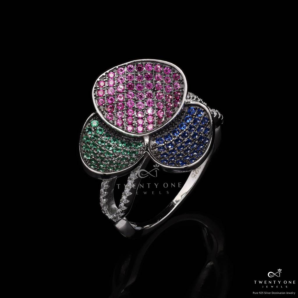 Invisible Setting 3 Petal Floral Fiona Ring On 925 Silver : TR31283