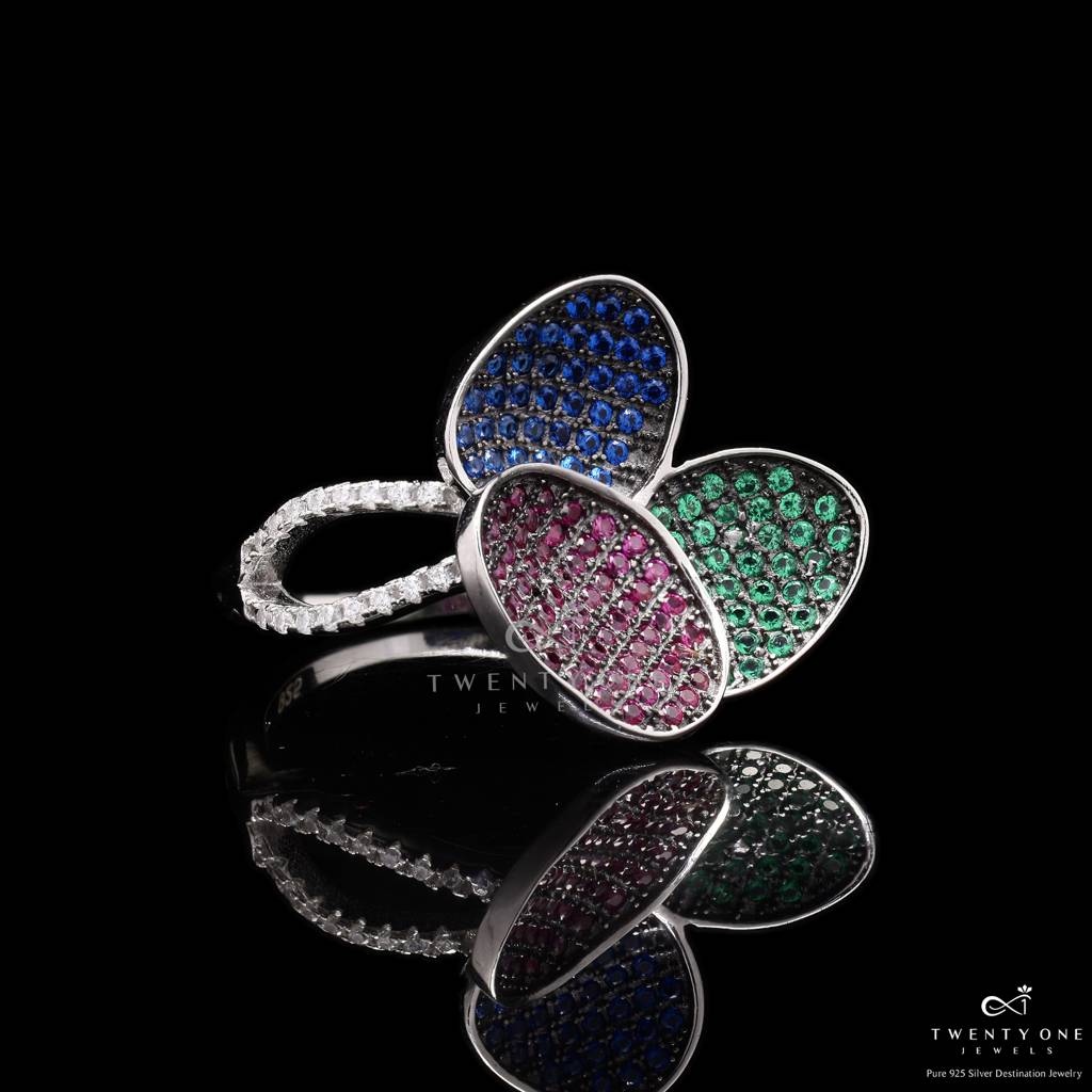 Invisible Setting 3 Petal Floral Fiona Ring On 925 Silver : TR31283