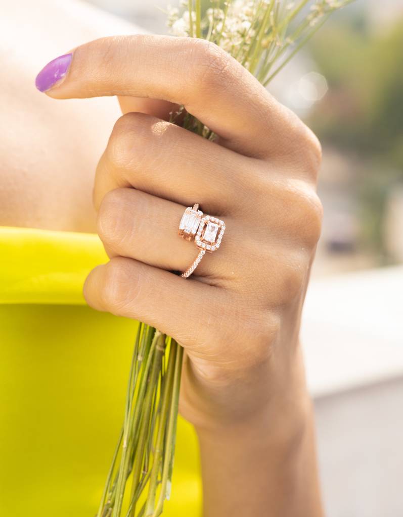 Double Solitaire Rose Gold Kylie Ring On Pure 925 Silver : TR31333
