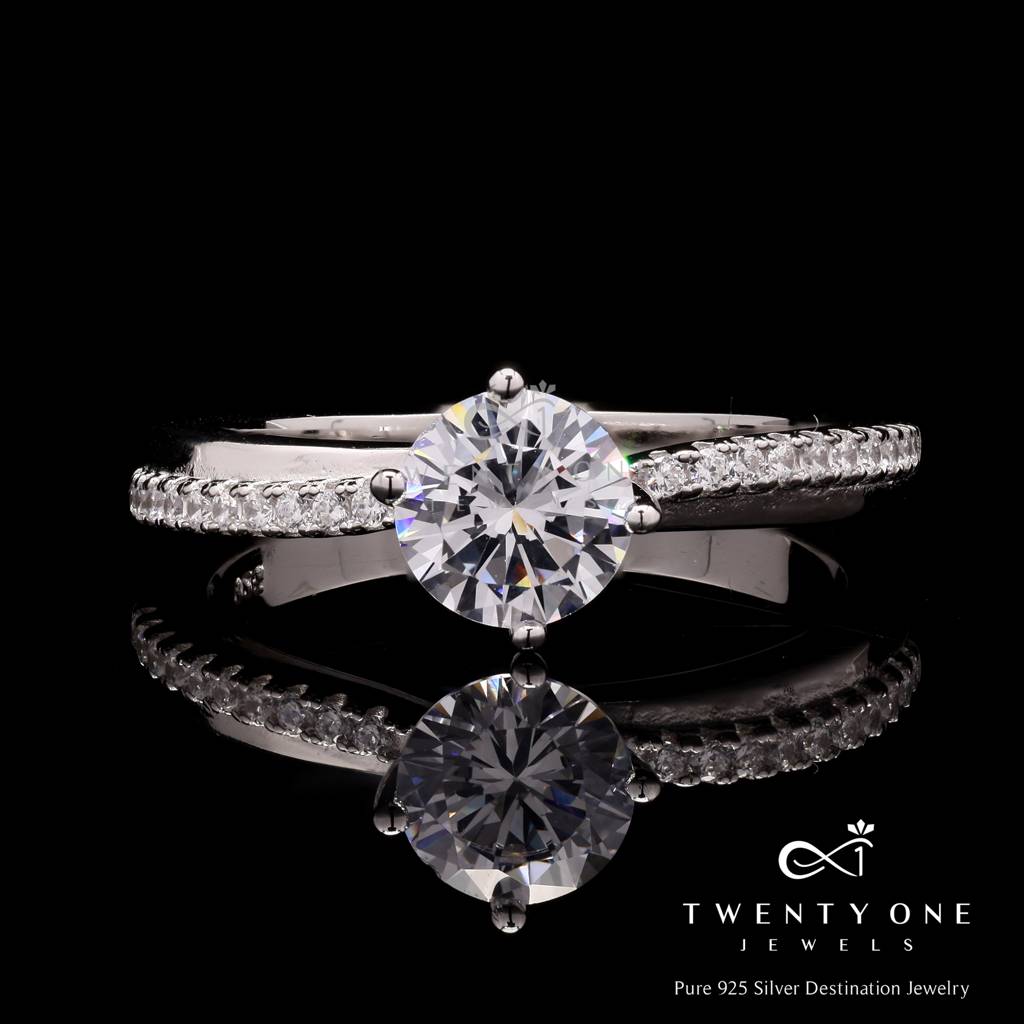 1 Carat Solitaire Goliath Ring With Diamond Studded Band On Pure 925 Silver : TR31361