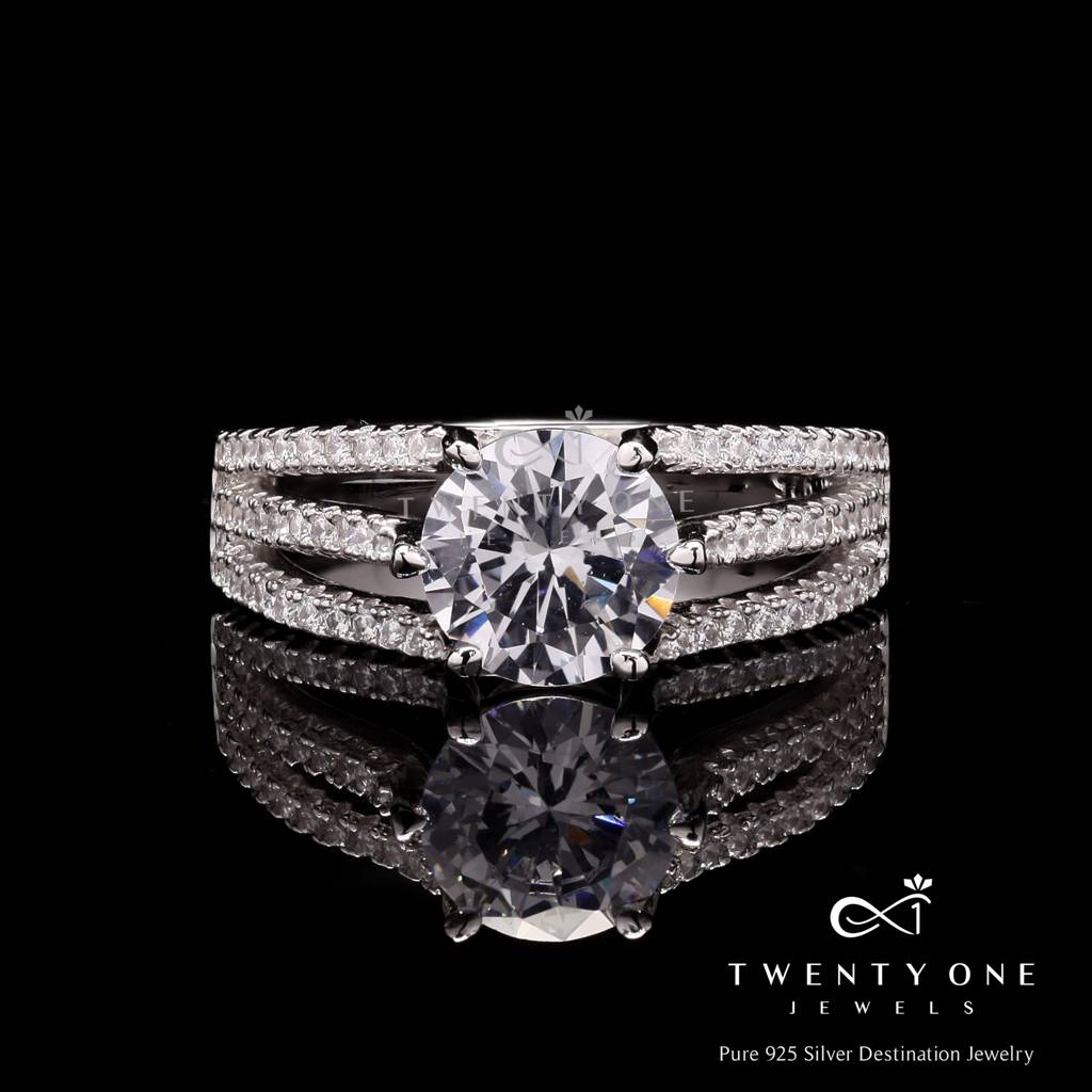 1.5 Carat American Diamond Solitaire Cathy Ring On Pure 925 Silver : TR31401