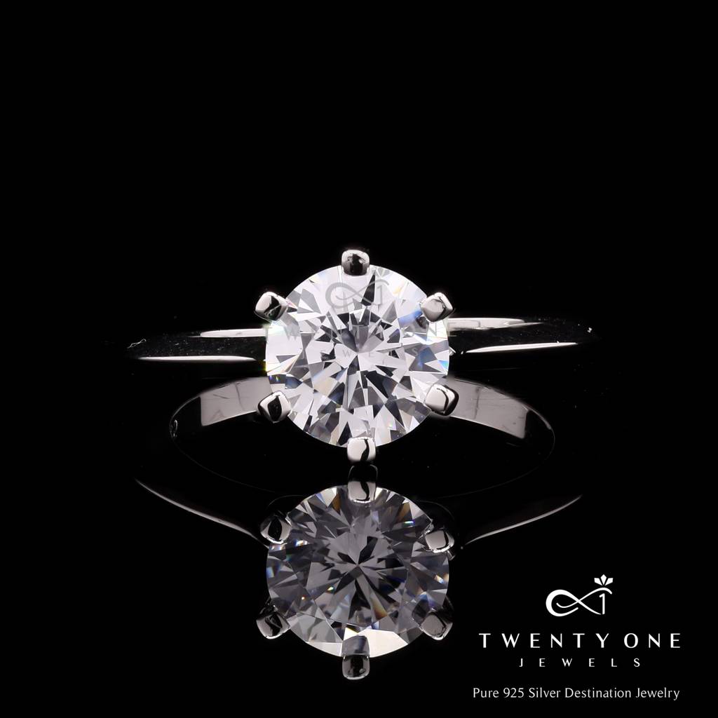 2 Carat Round Cut Solitaire Classic Tiffany Style 6 Prong Setting Ariana Ring On Pure 925 Silver : TR31441