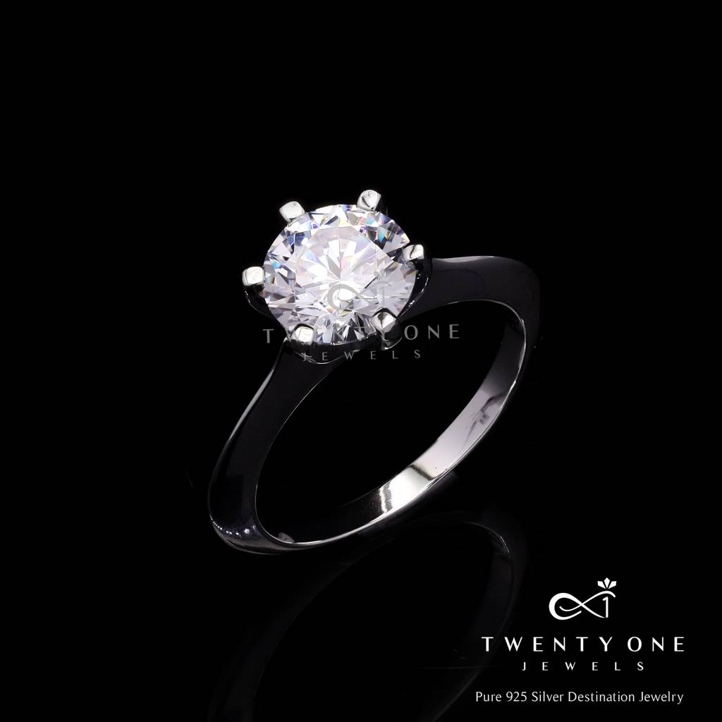 2 Carat Round Cut Solitaire Classic Tiffany Style 6 Prong Setting Ariana Ring On Pure 925 Silver : TR31441