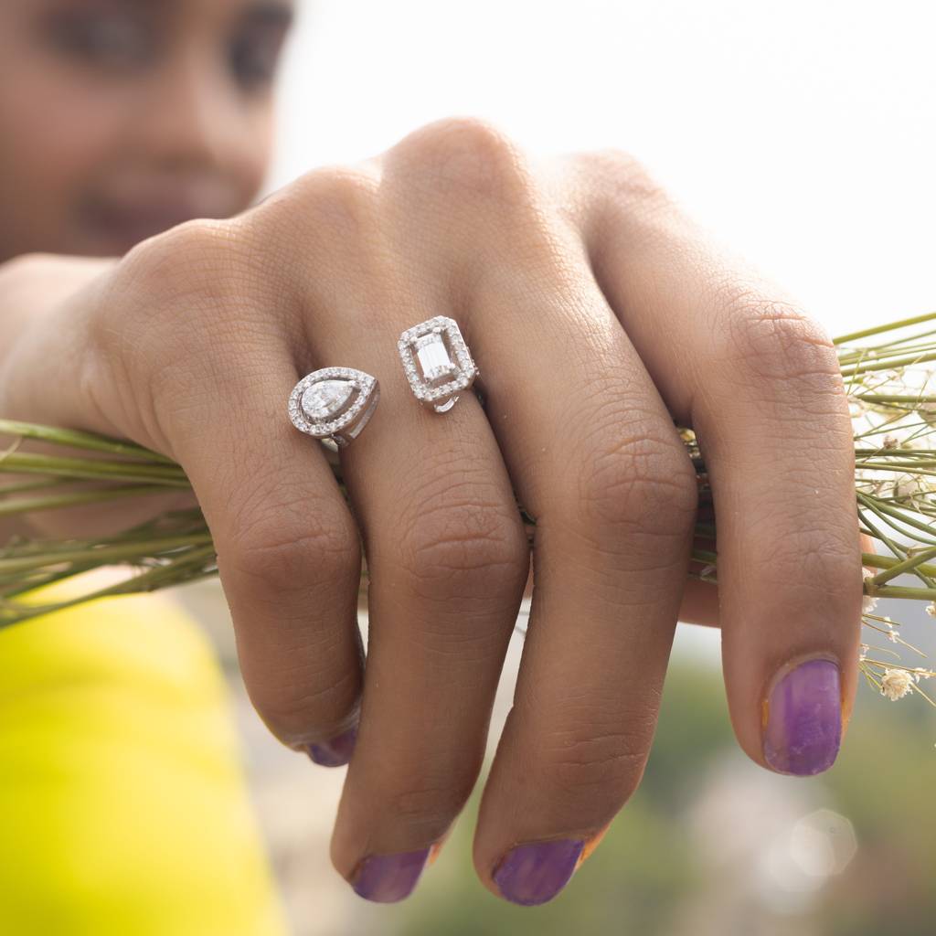 The Emerald Cut And Drop Solitaire Suvasa Ring : TR31481