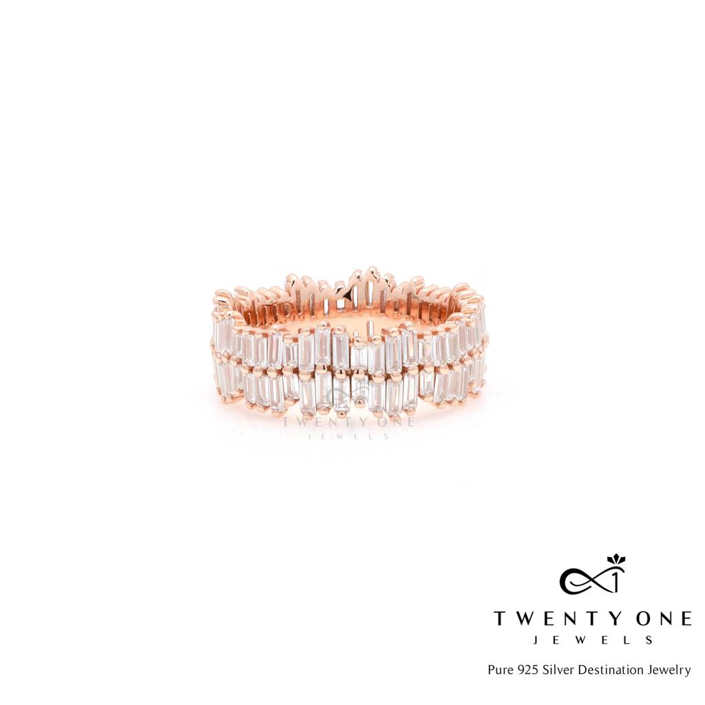 Double Layered Rose Gold Sylvia Ring With Diamond Taper Baguettes : TR31601