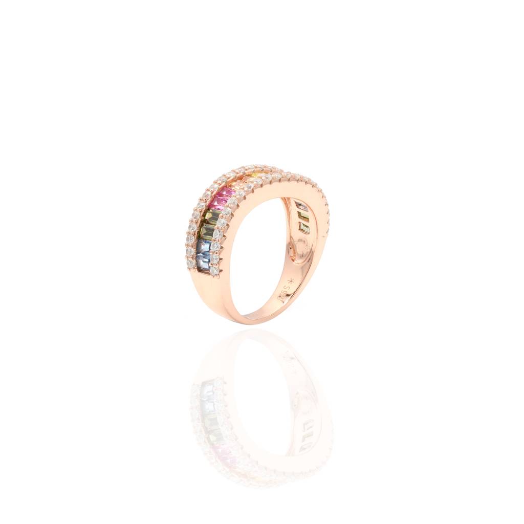 Rose Gold Finish Rainbow Veda Pure 925 Silver Ring : TR31661
