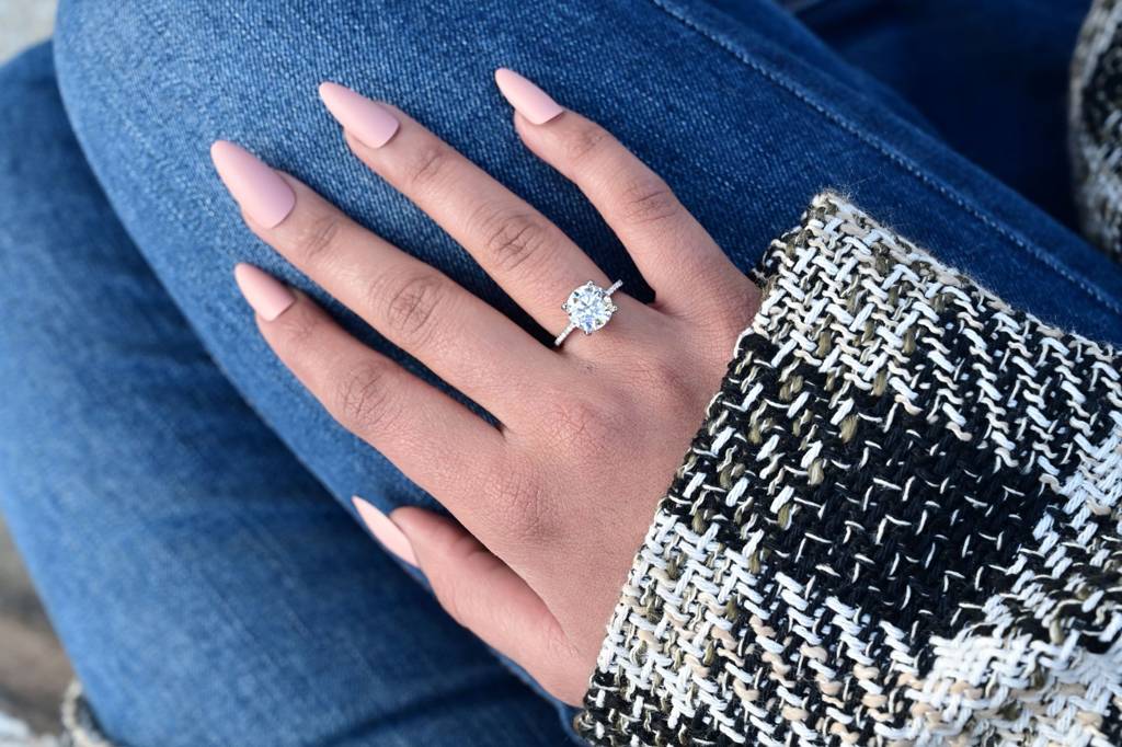 Carat Round Cut Classic Solitaire Ring With American Diamond Studded  Band On Pure 925 Silver