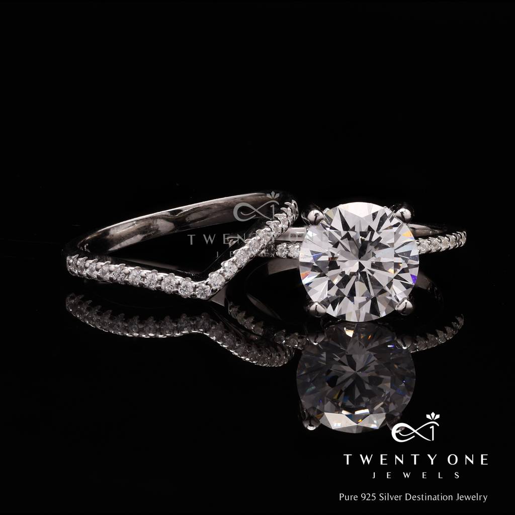 3 Carat Solitaire With V Shape Band Alma Ring On Pure 925 Silver : TR31703