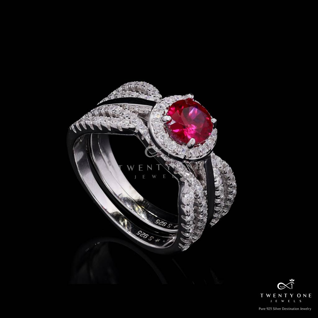 Red Ruby Detachable Rizen Solitaire Ring On 925 Silver : TR31752