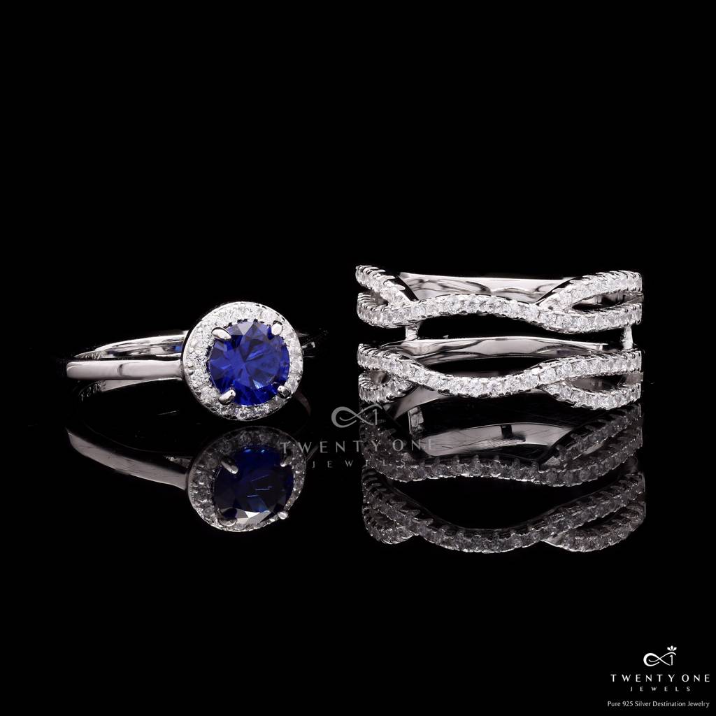 Faux Blue Sapphire Detachable Rizen Solitaire Ring On 925 Silver : TR31761
