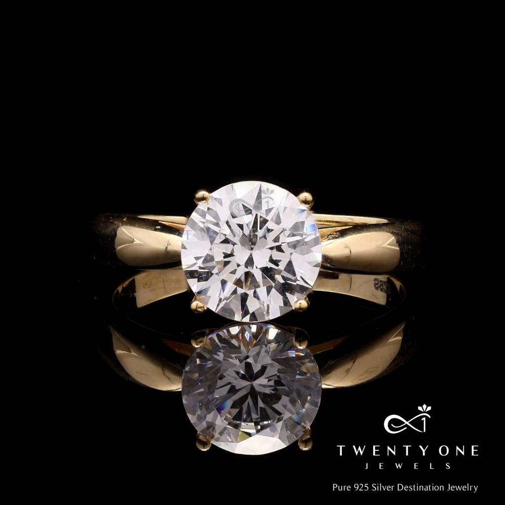 Adjustable Gold Finish 2 Carat Solitaire Zoe Ring On Pure 925| Fits All Sizes : TR3182