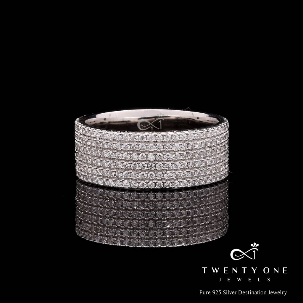 Solid American Diamond Micro Setting Band Ring On Pure 925 Silver : TR31852