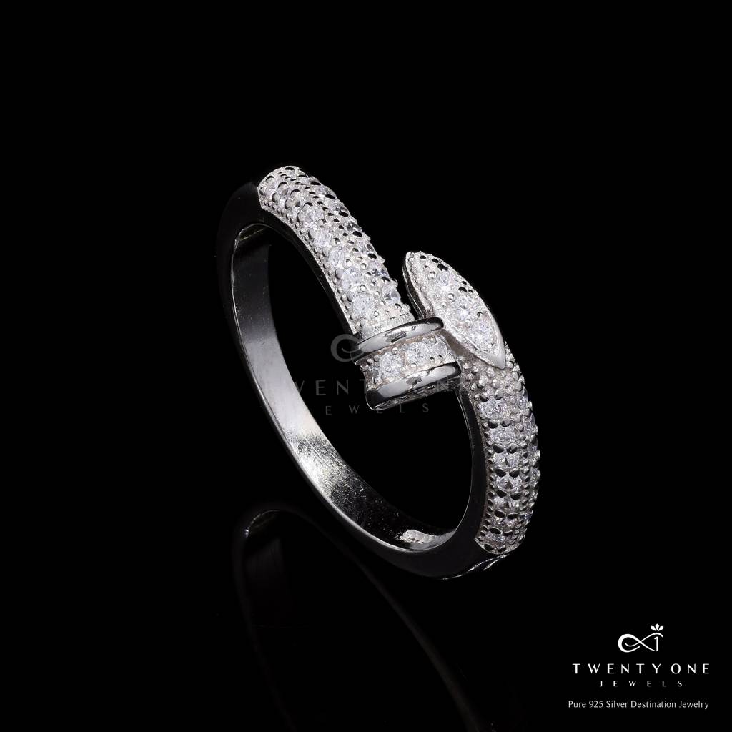 Premium Luxury Brand Inspired Nail Ring With Micro Setting American Diamonds On Pure 925 Silver 13 : TR3191
