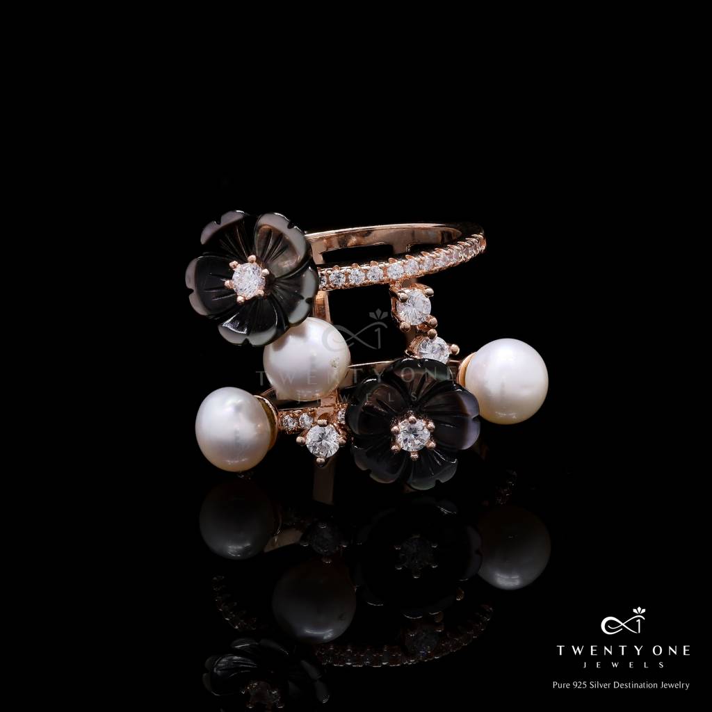 Rose Gold Finish Art Deco Acrylic Handwork Bonita Ring On Pure 925 Silver 15 : TR3195