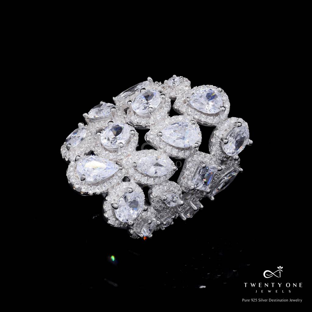 Premium Chunky Multi Shape Solitaire Cocktail Nancy Ring On Pure 925 Silver 10 : TR3202