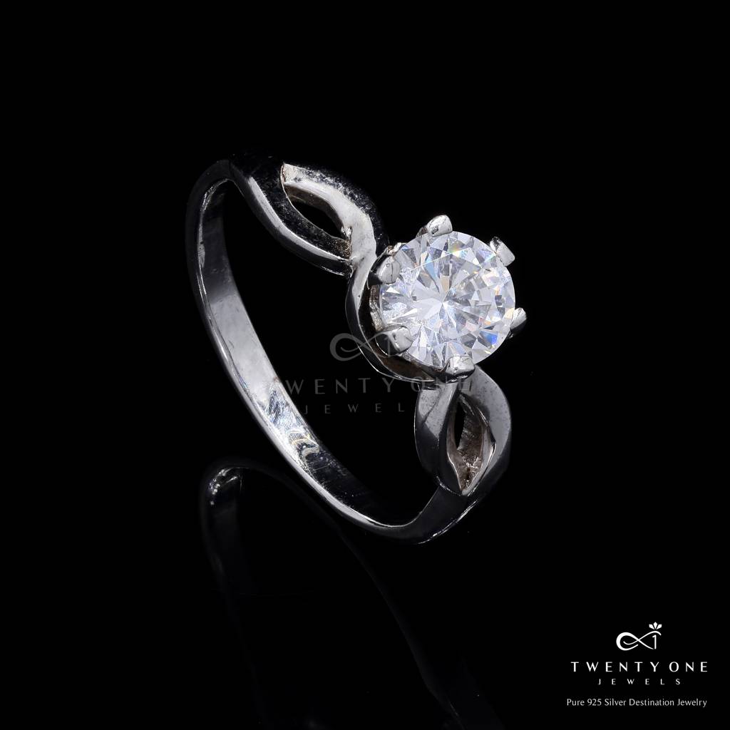 American Diamond Studded 1 Carat Solitaire Elegant Crystal Ring On Pure 925 Silver. 14 : TR3218