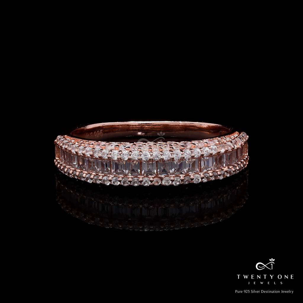 American Diamond Baguette Amari Band Ring In A Rose Gold Finish On Pure 925  Silver 15 Sterling Silver Rose Gold