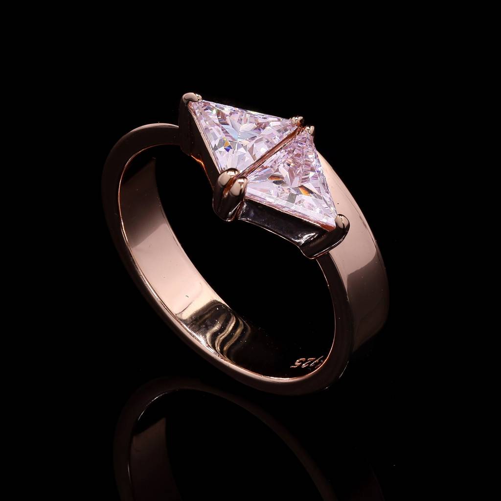 Ultra Premium Pink Trillion Solitaire Ring On Pure 925 Silver : TR3279