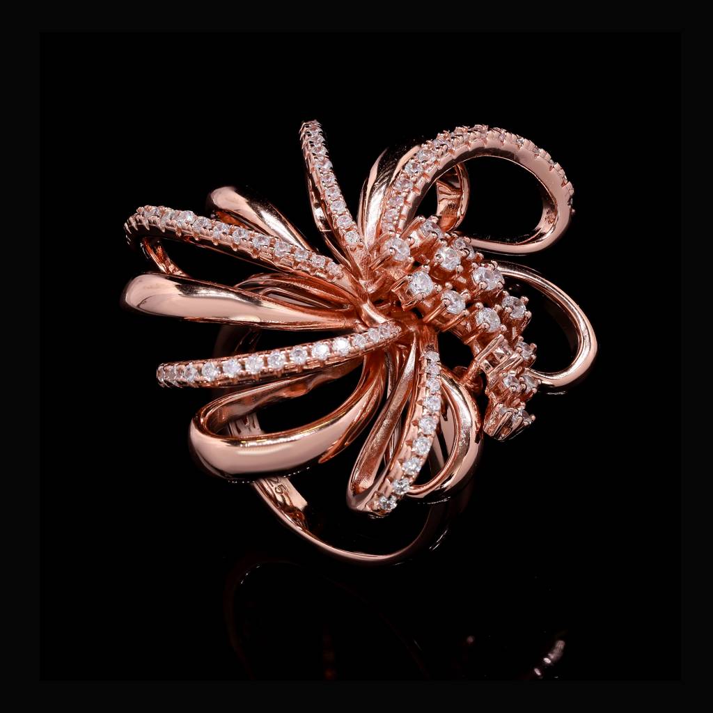 Ultra Premium Rose Gold Curly Cocktail Ring On Pure 925 Silver : TR3281
