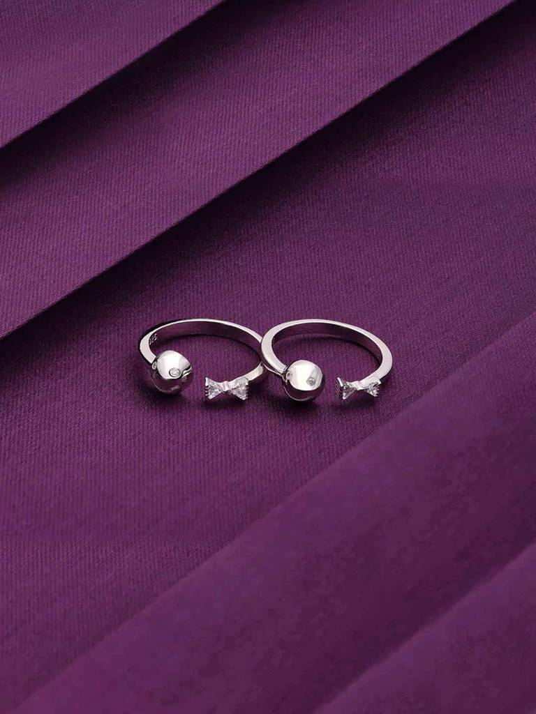 Sterling Silver Bejewelled Bow Silver Toe Ring : TR64-S-NA