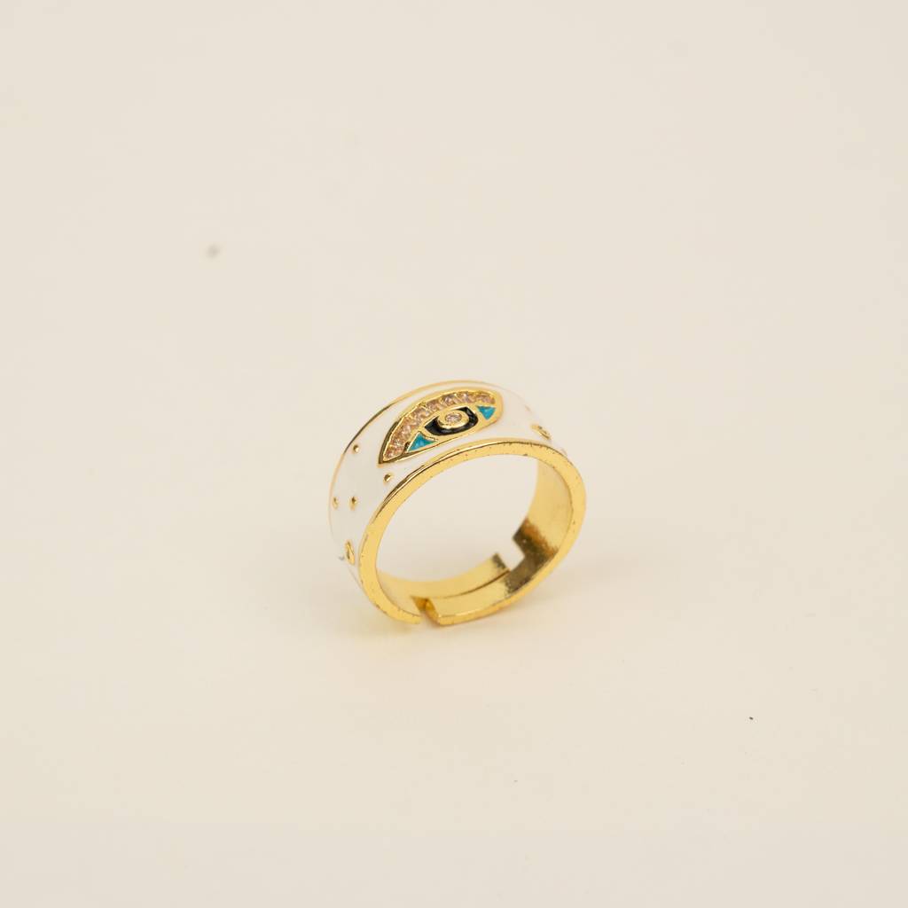 White Evil Eye Ring : TR68