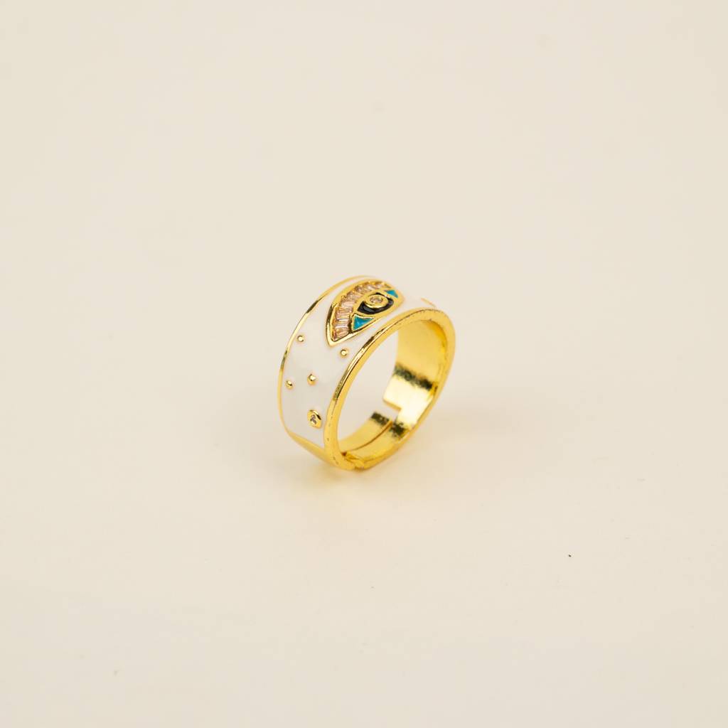 White Evil Eye Ring : TR68