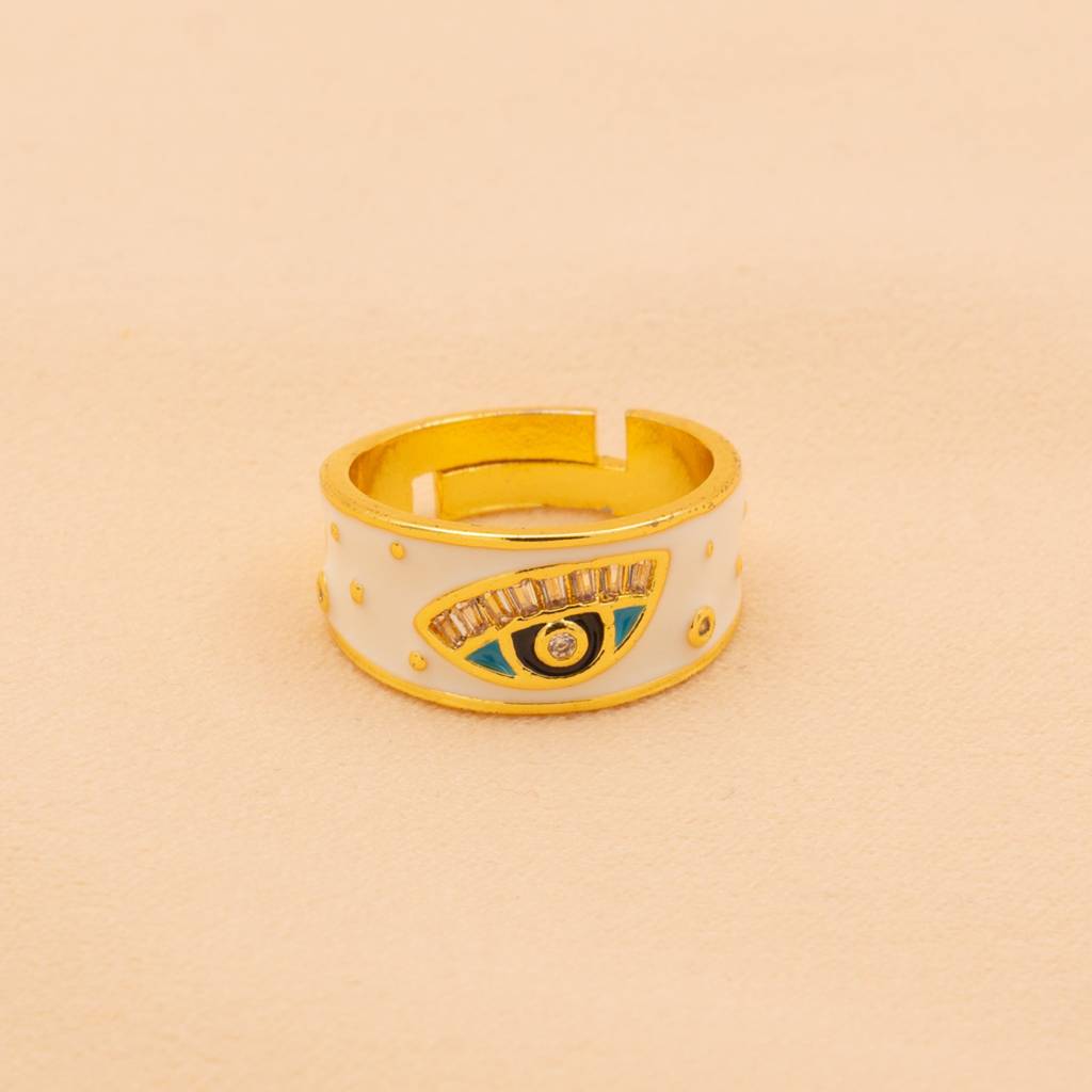White Evil Eye Ring : TR68