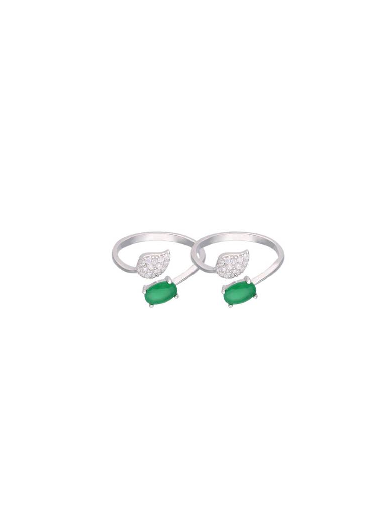 Sterling Silver Green Leafy Silver Toe Ring : TR70-S-NA