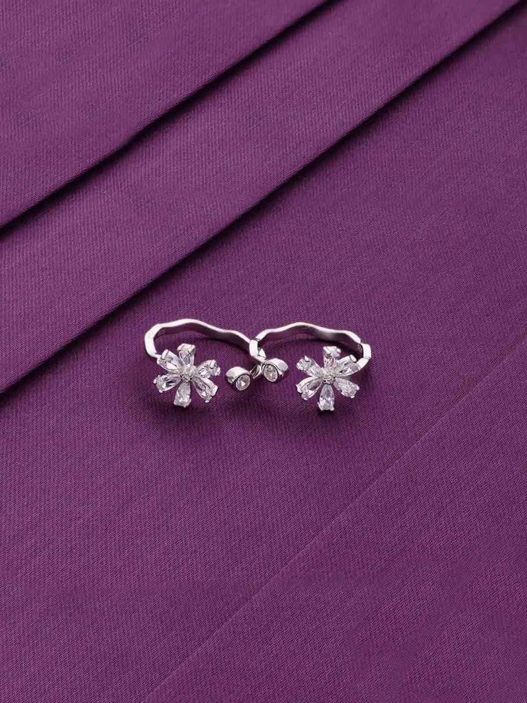 Sterling Silver Zircon Floral Silver Toe Rings : TR94-S-NA