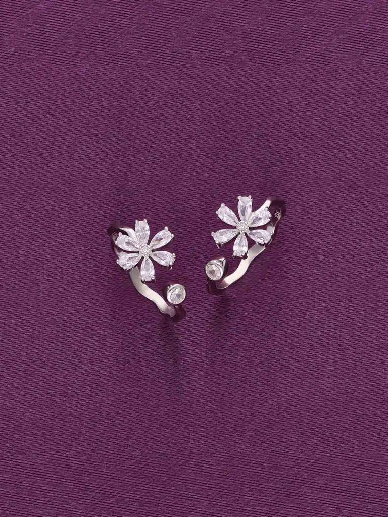 Sterling Silver Zircon Floral Silver Toe Rings : TR94-S-NA