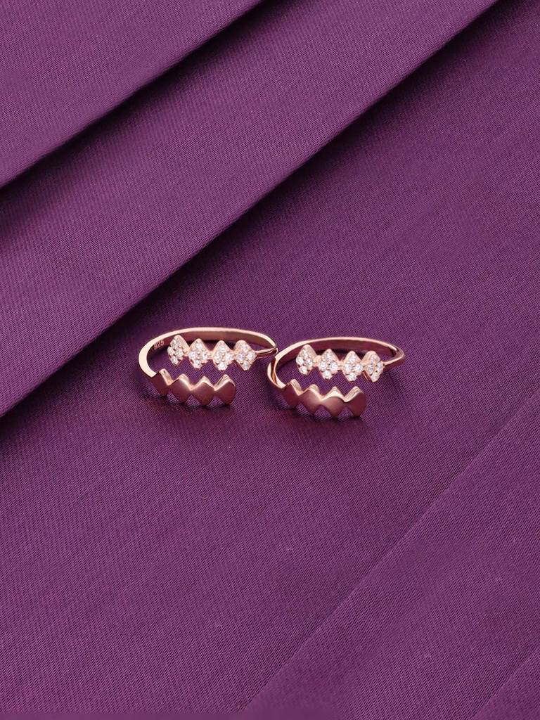 Sterling Silver Rose Gold Zig Zag Zircon Studded Toe Ring : TR98-RG-NA