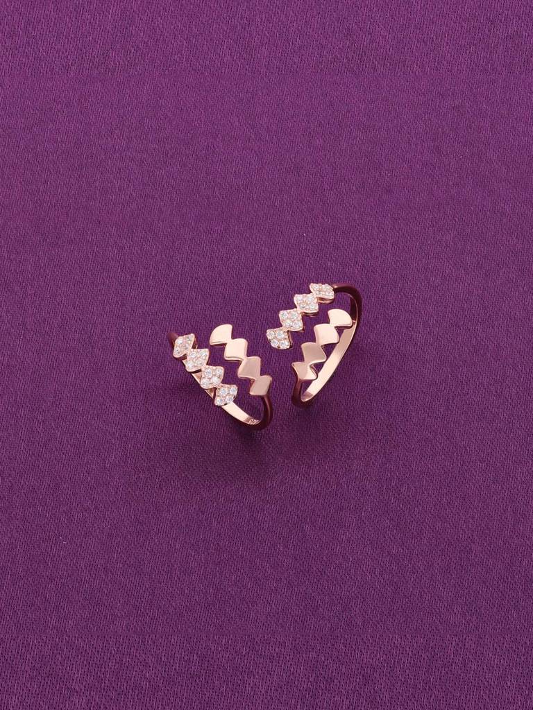 Sterling Silver Rose Gold Zig Zag Zircon Studded Toe Ring : TR98-RG-NA